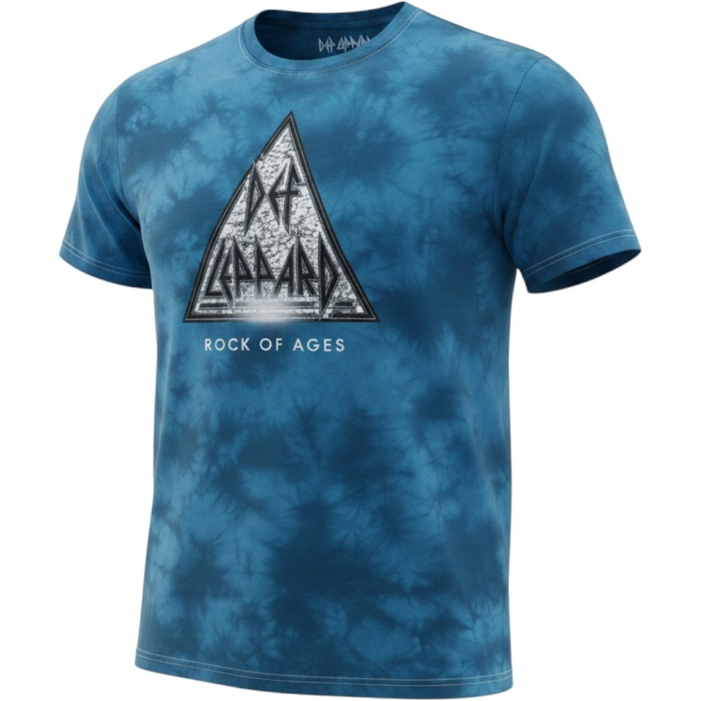 Def Leppard Graphic Tee Mens XXL Blue Excellent Rock of Ages Tie Dye Band Shirt